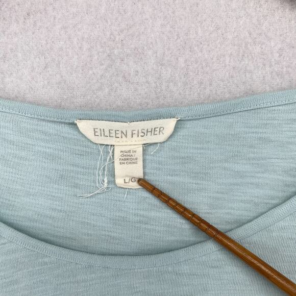 EILEEN FISHER Top L Slub Organic Cotton Jersey Scoop Neck Dolman Sleeve Blue - Picture 6 of 12